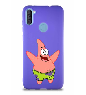 Samsung Galaxy M11 Soft Premier Kapak Patrick Yıldız Tasarımlı Silikon Kılıf - Mor (Şeffaf)