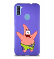 Samsung Galaxy M11 Soft Premier Kapak Patrick Yıldız Tasarımlı Silikon Kılıf - Mor (Şeffaf)