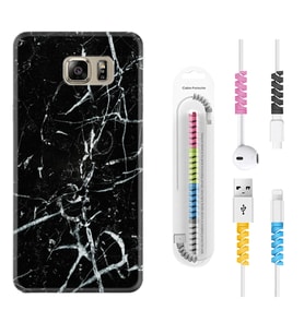 Samsung S7 Edge S20 Fe Plus Ultra S21 S22 Kılıf Kablo Koruma Spiral Silikon Black Marble 3 1382