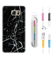Samsung S7 Edge S20 Fe Plus Ultra S21 S22 Kılıf Kablo Koruma Spiral Silikon Black Marble 3 1382
