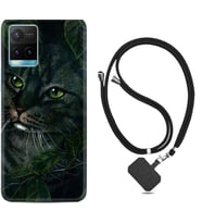 Vivo Y11S Y21S Y20 Y20S Y70 Kılıf Boyun Askılı Silikon Flowers Cat 1345