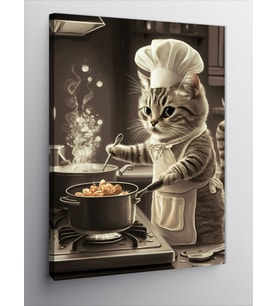 Kanvas Tablo Yemek Yapan Kedi