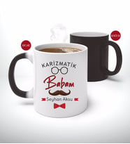 BK Gift Kişiye Özel Babalar Günü Hediyesi Karizmatik Babam Tasarımlı Sihirli Kupa Bardak-1 (Beyaz)