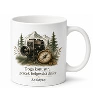 Belgeselciye Hediye Vahşi Doğa Çekimi Pusula ve Kamera Baskılı Kupa Bardak