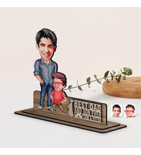 BK Gift Kişiye Özel 3D Kabartma İsimli Baba-Oğul Karikatürlü Ahşap Biblo-6, Babaya Hediye, Babalar Günü Hediyeleri