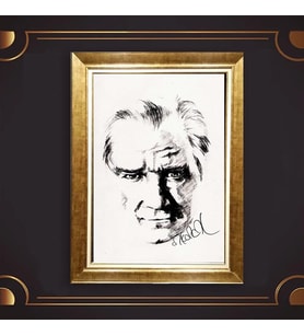 Altın Varaklı Çerçeveli Paspartulu Atatürk Tablo TR0816 (Gold)