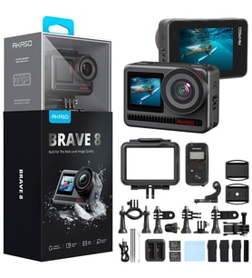 Akaso Brave 8 4K/60FPS 48MP Wi-Fi Dual Screen Aksiyon Kamera ve Aksesuar Seti, App Kontrollü, IPX8