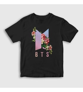 Presmono Unisex Çocuk Siyah Roses Bts T-Shirt 22576tt