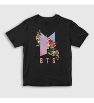Presmono Unisex Çocuk Siyah Roses Bts T-Shirt 22576tt