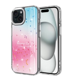 iPhone 15 Kılıf Simli Desenli Parlak Task Kılıf (Pembe)