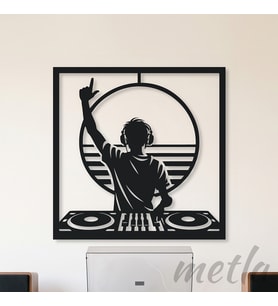 Retro DJ Metal Duvar Tablosu Mat Siyah - DJ ve Müzik Severlere Hediye