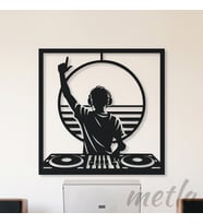 Retro DJ Metal Duvar Tablosu Mat Siyah - DJ ve Müzik Severlere Hediye