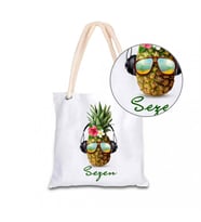 Kişiye Özel İsim Baskılı Ananas Temalı Bez Kol Çantası 40x40 cm HK2432 (Beyaz)