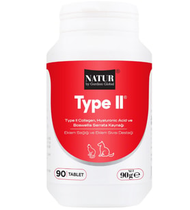 Natur Tip 2  Kedi ve Köpek Collagen, Hyaluranic Acid Eklem Kıkırdak ve Eklem Sıvısı Desteği Yenilebilir 90 Tablet