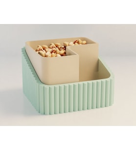 3D Baskı Fıstık Kasesi - Çift Hazneli Kabuk Ayırıcı Sunum Kasesi - Mint Bej