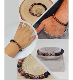 Rodonit & Oniks Taşı 8mm Unisex Tasarım Bileklik Hawaii Model (1853)