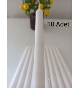 qosrix 10'lu Beyaz Şamdan Soya Mumu 1. Kalite Soya Doğal Vanilya Kokulu Uzun Çubuk Konik Mum Dekoratif