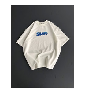 Ön Ve Arka Baskılı Oversize Bisiklet Yaka T-shirt- Beyaz
