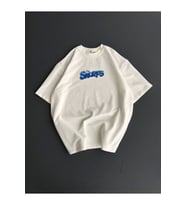 Ön Ve Arka Baskılı Oversize Bisiklet Yaka T-shirt- Beyaz
