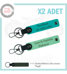 Özgün Detaylarla Kişiselleştirilen Anahtarlık Seti, Plaka + İsim Yazılı x2, Yeşil-K Turkuaz-Ysl