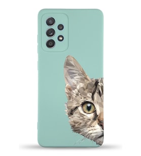 Samsung Galaxy A53 Uyumlu Lansman Kılıf Catface Tasarımlı İçi Kadife Kapak-Turkuaz (Şeffaf)