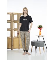 Estiva 24130 Wild And Free Kadın Kısa Kollu Pijama Takımı (Siyah)