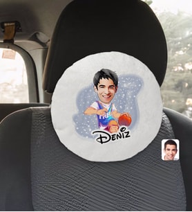 BK Gift Kişiye Özel İsimli Erkek Basketbolcu Karikatürlü Yuvarlak Araç Koltuk Yastığı-2