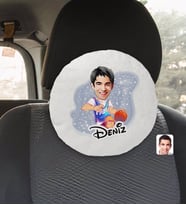 BK Gift Kişiye Özel İsimli Erkek Basketbolcu Karikatürlü Yuvarlak Araç Koltuk Yastığı-2