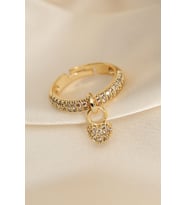 Ayarlanabilir Gold Renk Zirkon Taşlı Kalp Yüzük (Çok Renkli)