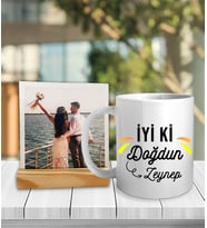 Kişiye Özel Fotoğraflı İsimli ve İyi Ki Doğdun Mesajlı Kupa ve Fotoğraf Çerçeveli Hediye Seti oh866