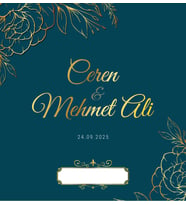 Nikah Nişan Düğün Davetiyesi Kare İkiz İp Bağlamalı 5028