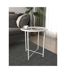 Katlanır Metal Orta Sehpa Ev İçi Modern Portatif Pratik Yan Sehpa Beyaz