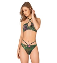 Endeep Kadın Yeşil Yaprak Desenli Parıltılı Tünelli Bikini Takımı