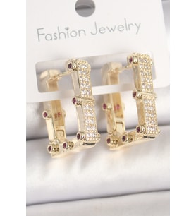 Pirinç Gold Renk Kare Zirkon Taşlı Kadın Küpe 5886 - HPSBYI6039-7864