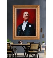 Altın Varaklı Çerçeveli Paspartulu Atatürk Tablo DC1437 (Gold)