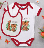 BK Kids 1 Yaşındayım Tasarımlı Kırmızı Bebek Body Zıbın ve Mama Önlüğü Hediye Seti-2