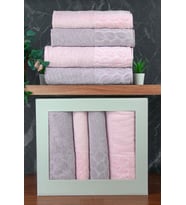 Hazal %100 Pamuklu Kutulu 4'lü Banyo Havlu Seti Hamam Takımı 50x90 - 90x150 Gri-Pudra - 00081 (Karışık)