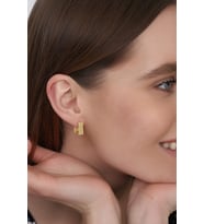 Kadın 925 Ayar Zirkon Taşlı Kare Küpe (Altın)