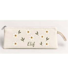 Kişiye Özel Papatya Deseni Baskılı Fermuarlı Clutch El Çantası Makyaj Çantası