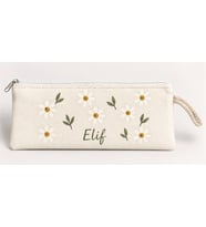 Kişiye Özel Papatya Deseni Baskılı Fermuarlı Clutch El Çantası Makyaj Çantası