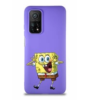 Xiaomi Mi 10T Pro Soft Premier Kapak Sünger Bob Tasarımlı Silikon Kılıf - Mor (Şeffaf)
