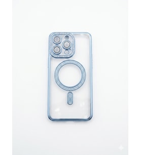 İphone 14 Pro Max Mavi Kenarları Taşlı Magsafe Kılıf modeli