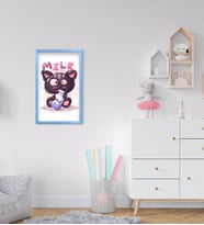 BK Home Sevimli Kedi Tasarımlı Dekoratif Mavi Ahşap Çerçeveli Çocuk Odası Tablo-3