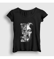 Presmono Kadın Siyah Sharing Beatles John Lennon T-Shirt 35219tt