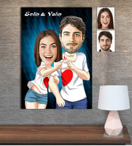 Kişiye Özel Karikatür Baskılı Ahşap Tablo Sevgili-18 30x40