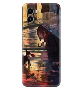 Vivo Y15S Y32 Y33S Y51 Y53S Kılıf Desemli Silikon Kız ve Kedi 1762