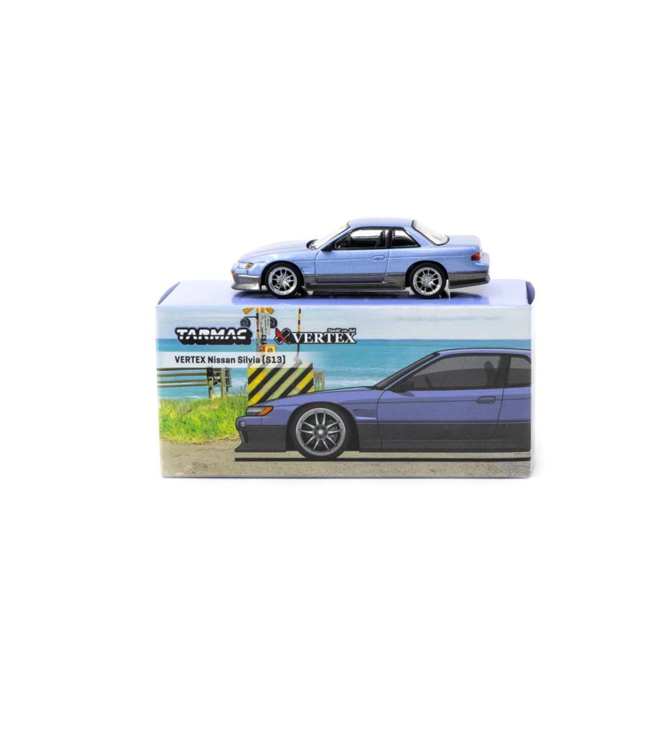 Tarmac Works VERTEX Nissan Silvia S13 Mavi/Gri 1/64 Model Araba
