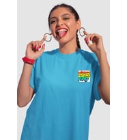 Unisex Renkli Graffiti Baskılı Oversize Beyaz T-shirt (Mavi)