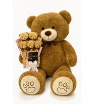 Bubblebear Yumuşacık 120 cm Peluş Ayı + Ayıcık Buketi Öğretmenler Günü Hediyesi (Kahverengi)
