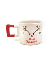 Merry Christmas Geyik Baskılı Kırmızı Kulplu Kare Yılbaşı Kupası